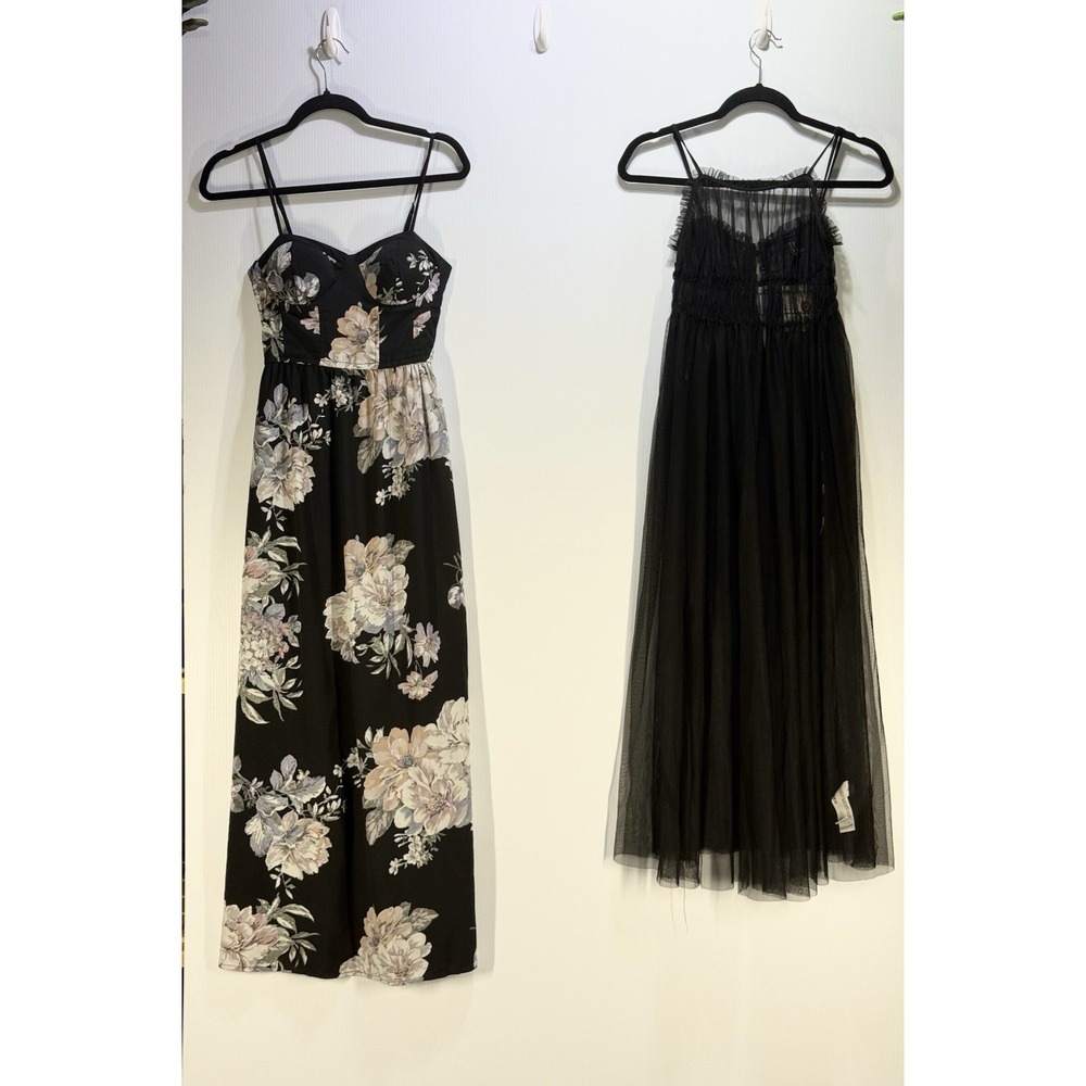 2pc Womens Maxi Dress Lot XS/S Floral Bustier Mesh Tulle Sheer Cottagecore Goth